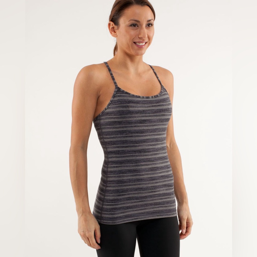 Lululemon Power Y Tank in the Black Stripes Galore